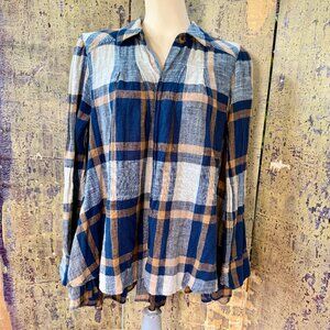 Free People Size XS Peppy In Plaid Ruffle Button Plaid Shirt